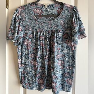 Lucky Brand Smocked Collar Floral Blouse, size L, like new!